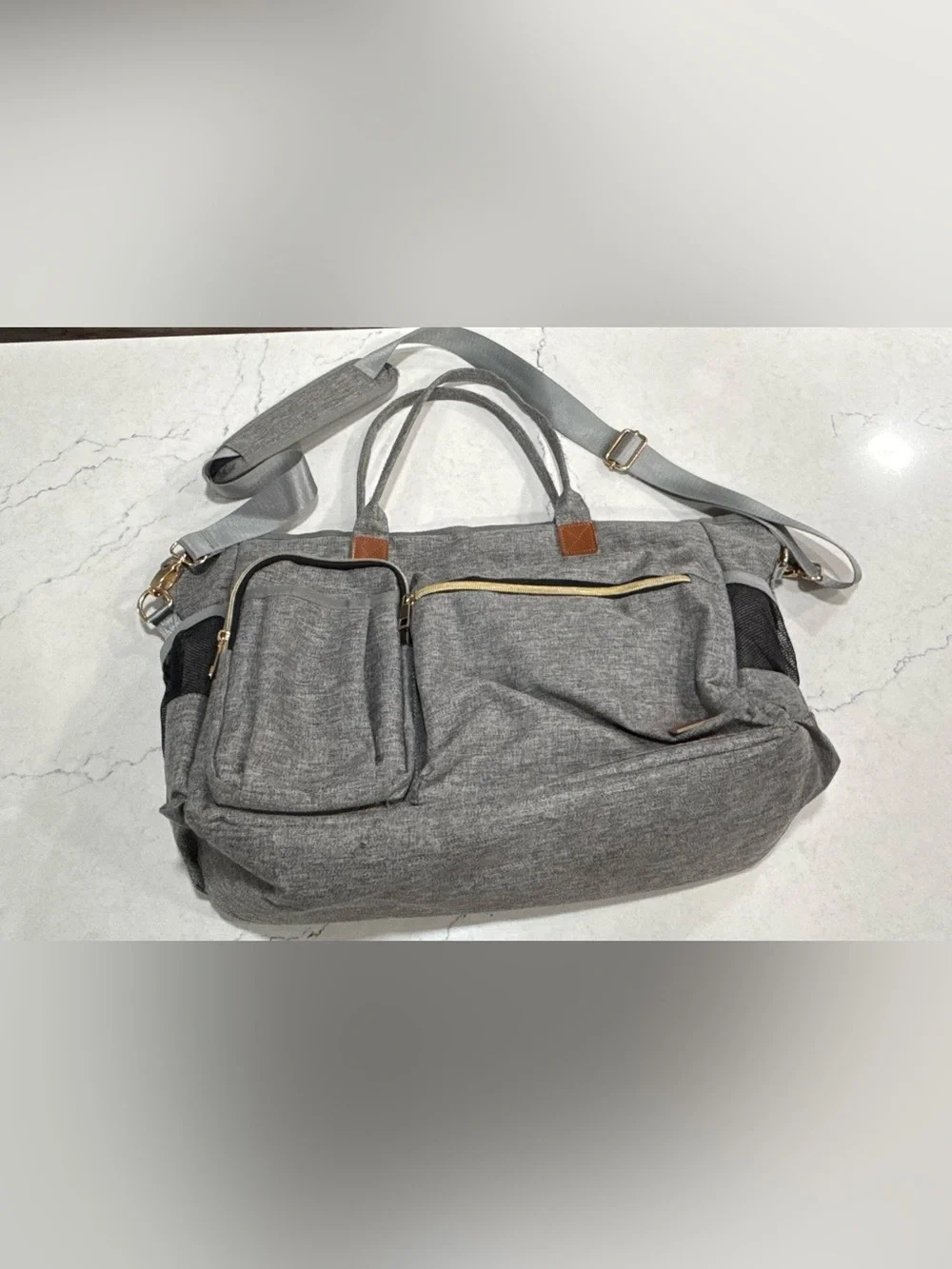 Rabjen Gray Multifunction Tote, Diaper Bag, Laptop, Shoulder Strap, Fits 15.6”